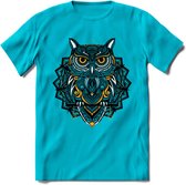 Uil - Dieren Mandala T-Shirt | Geel | Grappig Verjaardag Zentangle Dierenkop Cadeau Shirt | Dames - Heren - Unisex | Wildlife Tshirt Kleding Kado | - Blauw - 3XL