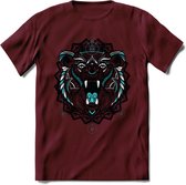 Beer - Dieren Mandala T-Shirt | Lichtblauw | Grappig Verjaardag Zentangle Dierenkop Cadeau Shirt | Dames - Heren - Unisex | Wildlife Tshirt Kleding Kado | - Burgundy - XXL