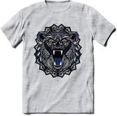 Beer - Dieren Mandala T-Shirt | Donkerblauw | Grappig Verjaardag Zentangle Dierenkop Cadeau Shirt | Dames - Heren - Unisex | Wildlife Tshirt Kleding Kado | - Licht Grijs - Gemaleer