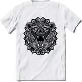 Beer - Dieren Mandala T-Shirt | Grijs | Grappig Verjaardag Zentangle Dierenkop Cadeau Shirt | Dames - Heren - Unisex | Wildlife Tshirt Kleding Kado | - Wit - L