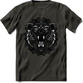 Beer - Dieren Mandala T-Shirt | Grijs | Grappig Verjaardag Zentangle Dierenkop Cadeau Shirt | Dames - Heren - Unisex | Wildlife Tshirt Kleding Kado | - Donker Grijs - XL