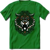Tijger - Dieren Mandala T-Shirt | Oranje | Grappig Verjaardag Zentangle Dierenkop Cadeau Shirt | Dames - Heren - Unisex | Wildlife Tshirt Kleding Kado | - Donker Groen - S