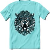 Tijger - Dieren Mandala T-Shirt | Blauw | Grappig Verjaardag Zentangle Dierenkop Cadeau Shirt | Dames - Heren - Unisex | Wildlife Tshirt Kleding Kado | - Licht Blauw - L