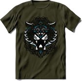 Tijger - Dieren Mandala T-Shirt | Blauw | Grappig Verjaardag Zentangle Dierenkop Cadeau Shirt | Dames - Heren - Unisex | Wildlife Tshirt Kleding Kado | - Leger Groen - M