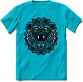 Beer - Dieren Mandala T-Shirt | Blauw | Grappig Verjaardag Zentangle Dierenkop Cadeau Shirt | Dames - Heren - Unisex | Wildlife Tshirt Kleding Kado | - Blauw - L