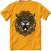 Tijger - Dieren Mandala T-Shirt | Groen | Grappig Verjaardag Zentangle Dierenkop Cadeau Shirt | Dames - Heren - Unisex | Wildlife Tshirt Kleding Kado | - Geel - XXL