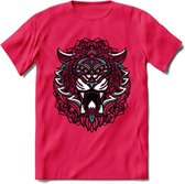 Tijger - Dieren Mandala T-Shirt | Lichtblauw | Grappig Verjaardag Zentangle Dierenkop Cadeau Shirt | Dames - Heren - Unisex | Wildlife Tshirt Kleding Kado | - Roze - S