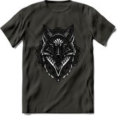 Vos - Dieren Mandala T-Shirt | Grijs | Grappig Verjaardag Zentangle Dierenkop Cadeau Shirt | Dames - Heren - Unisex | Wildlife Tshirt Kleding Kado | - Donker Grijs - XXL