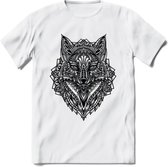 Vos - Dieren Mandala T-Shirt | Grijs | Grappig Verjaardag Zentangle Dierenkop Cadeau Shirt | Dames - Heren - Unisex | Wildlife Tshirt Kleding Kado | - Wit - 3XL