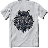 Uil - Dieren Mandala T-Shirt | Donkerblauw | Grappig Verjaardag Zentangle Dierenkop Cadeau Shirt | Dames - Heren - Unisex | Wildlife Tshirt Kleding Kado | - Licht Grijs - Gemaleerd