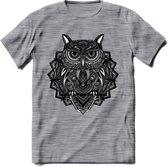 Uil - Dieren Mandala T-Shirt | Grijs | Grappig Verjaardag Zentangle Dierenkop Cadeau Shirt | Dames - Heren - Unisex | Wildlife Tshirt Kleding Kado | - Donker Grijs - Gemaleerd - L