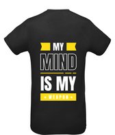 Huurdies Sportshirt | My mind is my weapon | maat M | Bedrukkingskleur geel | shirt zwart