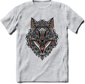 Vos - Dieren Mandala T-Shirt | Oranje | Grappig Verjaardag Zentangle Dierenkop Cadeau Shirt | Dames - Heren - Unisex | Wildlife Tshirt Kleding Kado | - Licht Grijs - Gemaleerd - 3X