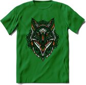 Vos - Dieren Mandala T-Shirt | Oranje | Grappig Verjaardag Zentangle Dierenkop Cadeau Shirt | Dames - Heren - Unisex | Wildlife Tshirt Kleding Kado | - Donker Groen - 3XL
