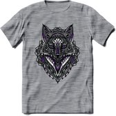 Vos - Dieren Mandala T-Shirt | Paars | Grappig Verjaardag Zentangle Dierenkop Cadeau Shirt | Dames - Heren - Unisex | Wildlife Tshirt Kleding Kado | - Donker Grijs - Gemaleerd - XL