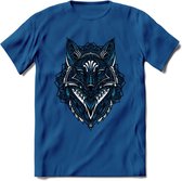 Vos - Dieren Mandala T-Shirt | Blauw | Grappig Verjaardag Zentangle Dierenkop Cadeau Shirt | Dames - Heren - Unisex | Wildlife Tshirt Kleding Kado | - Donker Blauw - M