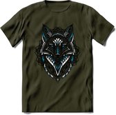 Vos - Dieren Mandala T-Shirt | Blauw | Grappig Verjaardag Zentangle Dierenkop Cadeau Shirt | Dames - Heren - Unisex | Wildlife Tshirt Kleding Kado | - Leger Groen - S