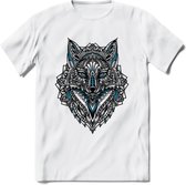Vos - Dieren Mandala T-Shirt | Blauw | Grappig Verjaardag Zentangle Dierenkop Cadeau Shirt | Dames - Heren - Unisex | Wildlife Tshirt Kleding Kado | - Wit - 3XL