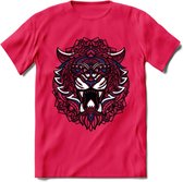 Tijger - Dieren Mandala T-Shirt | Donkerblauw | Grappig Verjaardag Zentangle Dierenkop Cadeau Shirt | Dames - Heren - Unisex | Wildlife Tshirt Kleding Kado | - Roze - XL
