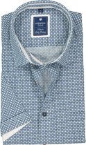 Redmond regular fit overhemd - korte mouw - poplin dessin - blauw met wit - Strijkvriendelijk - Boordmaat: 45/46