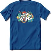 Love Wins | Pride T-Shirt | Grappig LHBTIQ+ / LGBTQ / Gay / Homo / Lesbi Cadeau Shirt | Dames - Heren - Unisex | Tshirt Kleding Kado | - Donker Blauw - XL