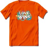 Love Wins | Pride T-Shirt | Grappig LHBTIQ+ / LGBTQ / Gay / Homo / Lesbi Cadeau Shirt | Dames - Heren - Unisex | Tshirt Kleding Kado | - Oranje - S