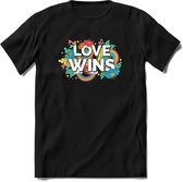 Love Wins | Pride T-Shirt | Grappig LHBTIQ+ / LGBTQ / Gay / Homo / Lesbi Cadeau Shirt | Dames - Heren - Unisex | Tshirt Kleding Kado | - Zwart - M