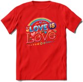 Love Is Love | Pride T-Shirt | Grappig LHBTIQ+ / LGBTQ / Gay / Homo / Lesbi Cadeau Shirt | Dames - Heren - Unisex | Tshirt Kleding Kado | - Rood - S