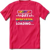 Gay Pride Loading T-Shirt | Grappig LHBTIQ+ / LGBTQ / Gay / Homo / Lesbi Cadeau Shirt | Dames - Heren - Unisex | Tshirt Kleding Kado | - Roze - L