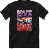 Love Is Love | Pride T-Shirt | Grappig LHBTIQ+ / LGBTQ / Gay / Homo / Lesbi Cadeau Shirt | Dames - Heren - Unisex | Tshirt Kleding Kado | - Zwart - XL