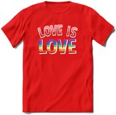 Love Is Love | Pride T-Shirt | Grappig LHBTIQ+ / LGBTQ / Gay / Homo / Lesbi Cadeau Shirt | Dames - Heren - Unisex | Tshirt Kleding Kado | - Rood - 3XL