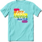 Love Wins | Pride T-Shirt | Grappig LHBTIQ+ / LGBTQ / Gay / Homo / Lesbi Cadeau Shirt | Dames - Heren - Unisex | Tshirt Kleding Kado | - Licht Blauw - M