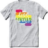 Love Wins | Pride T-Shirt | Grappig LHBTIQ+ / LGBTQ / Gay / Homo / Lesbi Cadeau Shirt | Dames - Heren - Unisex | Tshirt Kleding Kado | - Licht Grijs - Gemaleerd - XL