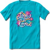 Love Is Love | Pride T-Shirt | Grappig LHBTIQ+ / LGBTQ / Gay / Homo / Lesbi Cadeau Shirt | Dames - Heren - Unisex | Tshirt Kleding Kado | - Blauw - 3XL