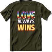 Love Wins | Pride T-Shirt | Grappig LHBTIQ+ / LGBTQ / Gay / Homo / Lesbi Cadeau Shirt | Dames - Heren - Unisex | Tshirt Kleding Kado | - Leger Groen - XXL