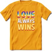 Love Wins | Pride T-Shirt | Grappig LHBTIQ+ / LGBTQ / Gay / Homo / Lesbi Cadeau Shirt | Dames - Heren - Unisex | Tshirt Kleding Kado | - Geel - 3XL