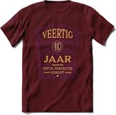 40 Jaar Legendarisch Gerijpt T-Shirt | Paars - Ivoor | Grappig Verjaardag en Feest Cadeau Shirt | Dames - Heren - Unisex | Tshirt Kleding Kado | - Burgundy - M