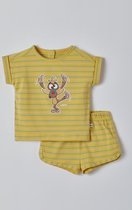 Woody pyjama baby meisjes - mosterdgeel fijn gestreept - mandrill aap - 221-3-PZG-Z/964 - maat 86