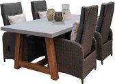 Denza Furniture Veltis/Nantes donkergrijs/donkerbruin dining tuinset 5-delig | betonlook & wicker | 200cm | 4 personen