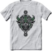 Bizon - Dieren Mandala T-Shirt | Groen | Grappig Verjaardag Zentangle Dierenkop Cadeau Shirt | Dames - Heren - Unisex | Wildlife Tshirt Kleding Kado | - Licht Grijs - Gemaleerd - 3