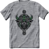 Bizon - Dieren Mandala T-Shirt | Groen | Grappig Verjaardag Zentangle Dierenkop Cadeau Shirt | Dames - Heren - Unisex | Wildlife Tshirt Kleding Kado | - Donker Grijs - Gemaleerd -