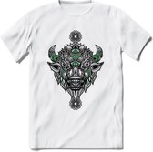 Bizon - Dieren Mandala T-Shirt | Groen | Grappig Verjaardag Zentangle Dierenkop Cadeau Shirt | Dames - Heren - Unisex | Wildlife Tshirt Kleding Kado | - Wit - M