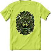 Leeuw - Dieren Mandala T-Shirt | Groen | Grappig Verjaardag Zentangle Dierenkop Cadeau Shirt | Dames - Heren - Unisex | Wildlife Tshirt Kleding Kado | - Groen - S