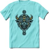 Bizon - Dieren Mandala T-Shirt | Geel | Grappig Verjaardag Zentangle Dierenkop Cadeau Shirt | Dames - Heren - Unisex | Wildlife Tshirt Kleding Kado | - Licht Blauw - XXL