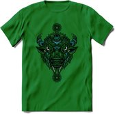 Bizon - Dieren Mandala T-Shirt | Blauw | Grappig Verjaardag Zentangle Dierenkop Cadeau Shirt | Dames - Heren - Unisex | Wildlife Tshirt Kleding Kado | - Donker Groen - S