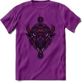 Bizon - Dieren Mandala T-Shirt | Rood | Grappig Verjaardag Zentangle Dierenkop Cadeau Shirt | Dames - Heren - Unisex | Wildlife Tshirt Kleding Kado | - Paars - XL