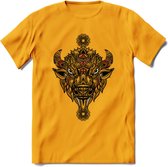 Bizon - Dieren Mandala T-Shirt | Rood | Grappig Verjaardag Zentangle Dierenkop Cadeau Shirt | Dames - Heren - Unisex | Wildlife Tshirt Kleding Kado | - Geel - XXL