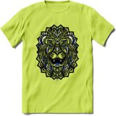 Leeuw - Dieren Mandala T-Shirt | Donkerblauw | Grappig Verjaardag Zentangle Dierenkop Cadeau Shirt | Dames - Heren - Unisex | Wildlife Tshirt Kleding Kado | - Groen - L