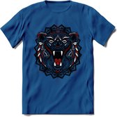 Beer - Dieren Mandala T-Shirt | Rood | Grappig Verjaardag Zentangle Dierenkop Cadeau Shirt | Dames - Heren - Unisex | Wildlife Tshirt Kleding Kado | - Donker Blauw - L