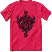 Bizon - Dieren Mandala T-Shirt | Paars | Grappig Verjaardag Zentangle Dierenkop Cadeau Shirt | Dames - Heren - Unisex | Wildlife Tshirt Kleding Kado | - Roze - L